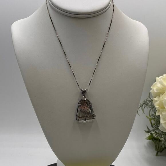 Lodolite Scenic Garden Quartz Stone Sterling silver Pendant 925 Chain Necklace - Picture 1 of 12